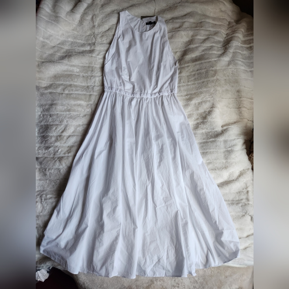 JCrew High Neck Cotton Poplin Sleeveless Midi Dress White Size 4, 6, 8, 10 NWT - Picture 2 of 16